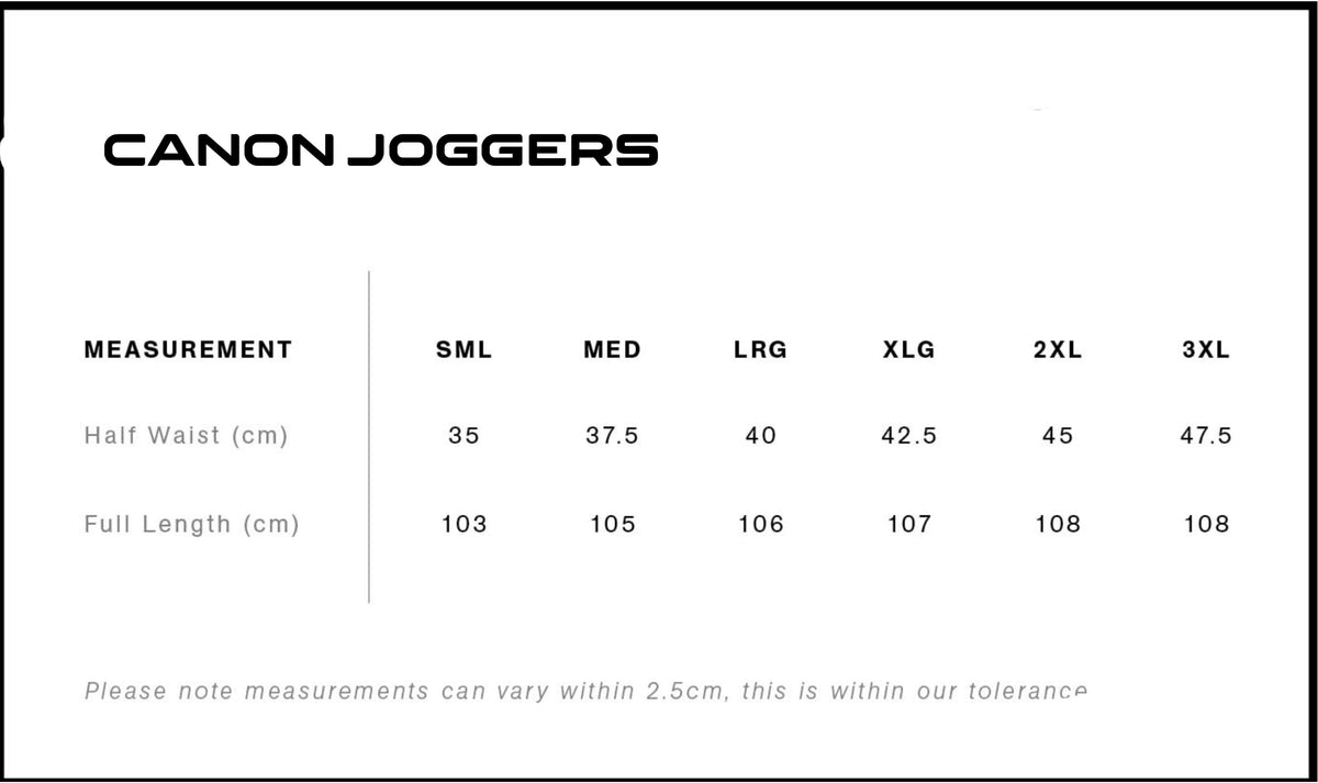 Canon Joggers Size Guide
