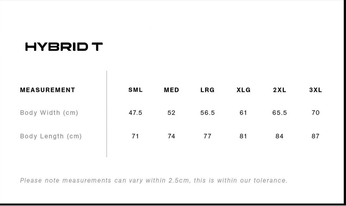 Hybrid T Size Guide