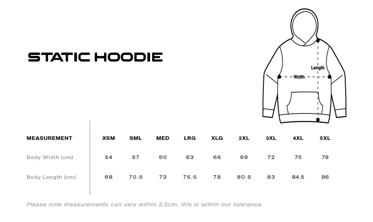 Static Hoodie Size Guide
